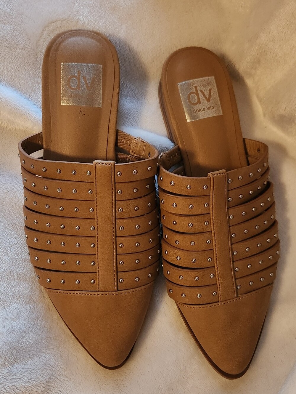Dolce Vita Tan Studded Pointed Toe Slip-On Mules